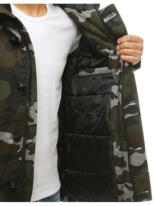 Zimná maskáčovo-khaki bunda s kapucňou a kožušinou