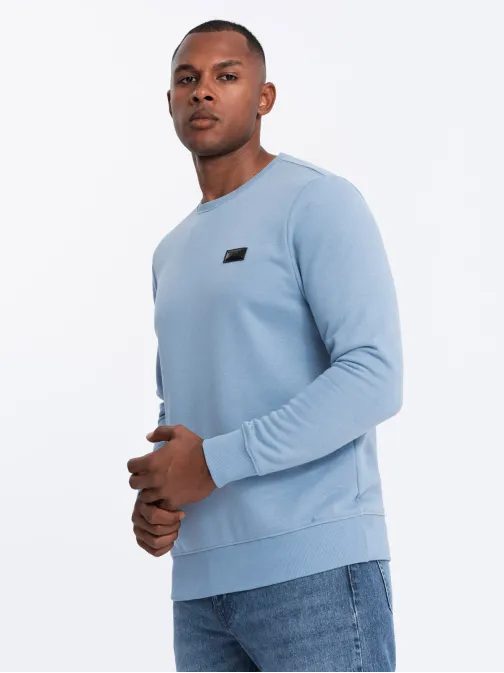 Trendy svetlo modrá mikina s nášivkou V3 SSNZ-0136