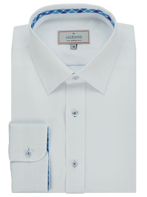 Biela košeľa s modrými kontrastnými prvkami  V278