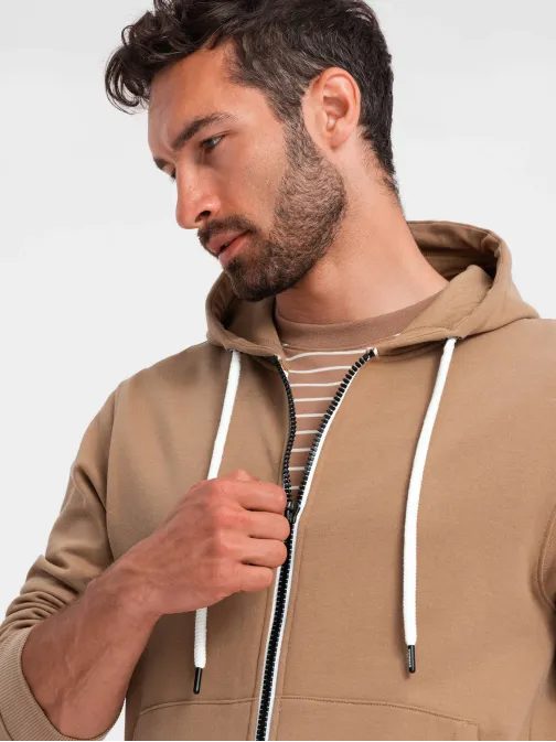 Tepláková hnedá súprava (mikina na zips+kraťasy) V2-Z76