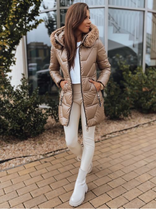 Dámska trendy bunda v kamelovej farbe Krista