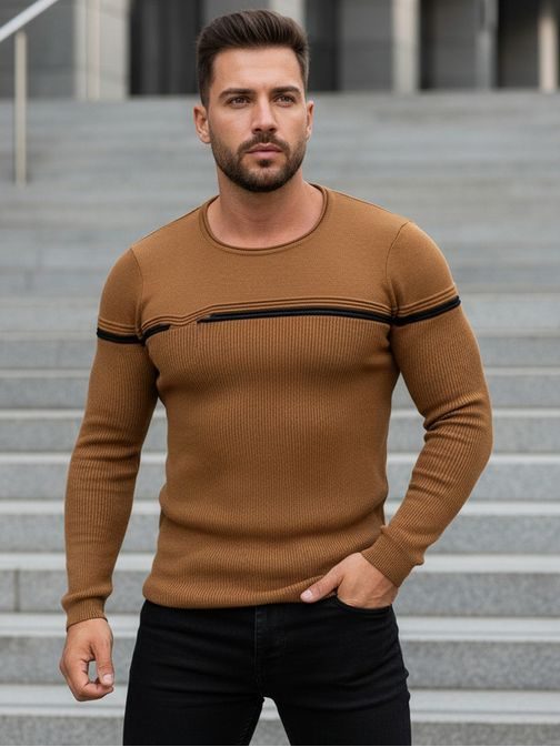 Jedinečný pánsky sveter v kamelovej farbe