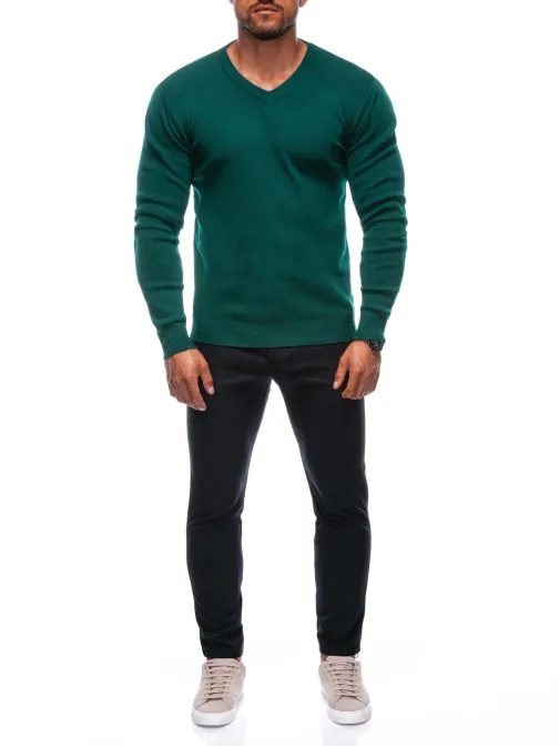 Základný zelený sveter s v- výstrihom E240