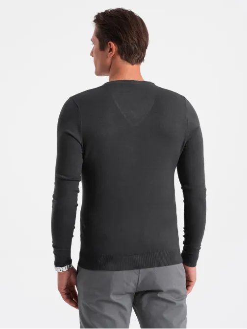 Klasický grafitový sveter s véčkovým výstrihom V17 SWBS-0107