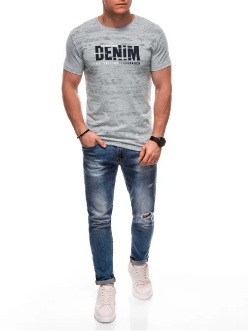 Moderné šedé tričko s potlačou a nápisom S2038