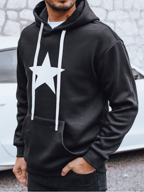 Čierna pánska mikina s potlačou a s kapucňou