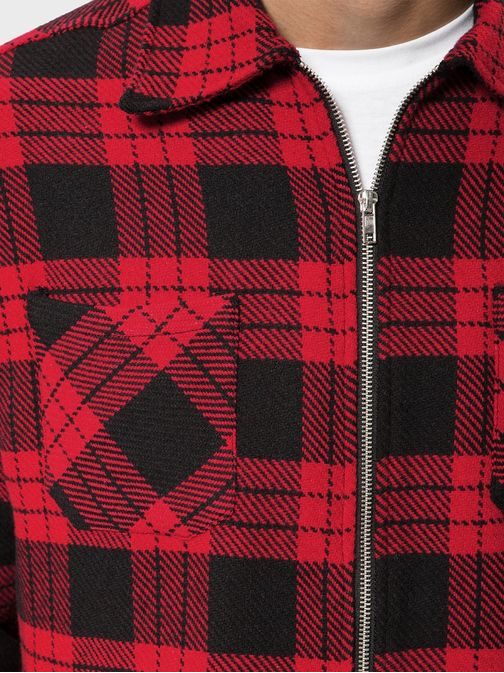 Flanelová červeno-čierna károvaná košeľa na zips B/20402056
