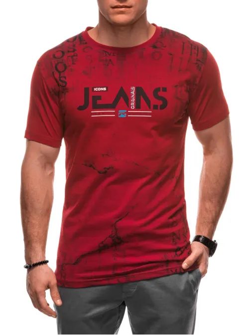 Módne červené tričko s nápisom Jeans S2034