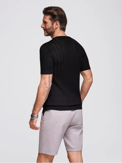 Trendy pánsky čierny sveter s krátkym rukávom V2 TSCT-0251