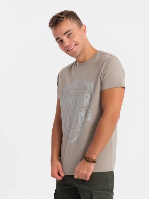 Originálne svetlo hnedé tričko s auto-moto motívom V3-S1735