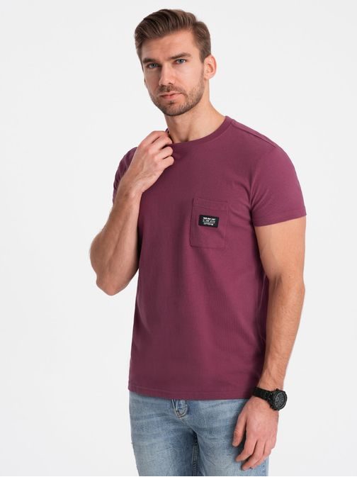 Trendy tričko s ozdobným vreckom tmavo ružové V5 TSCT-0109