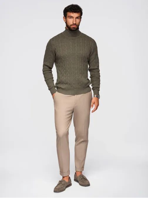 Pletený pánsky rolák v olivovej farbe V2 OM-SWTN-0157