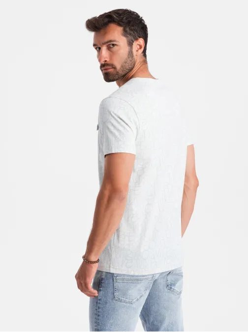 Šedé tričko s trendy potlačou a vreckom V3 TSFP-0188