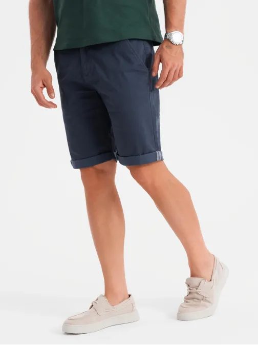 Pánske tmavomodré chinos šortky s lemom V10 SRCS-0197