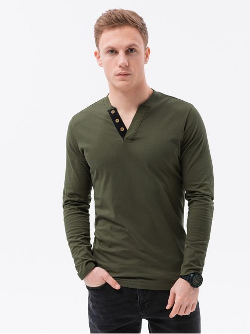Tričko s dlhým rukávom v olivovej farbe L133
