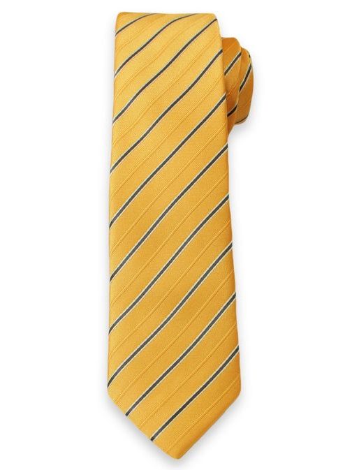 Sýta žltá pánska kravata s pásikovaným vzorom
