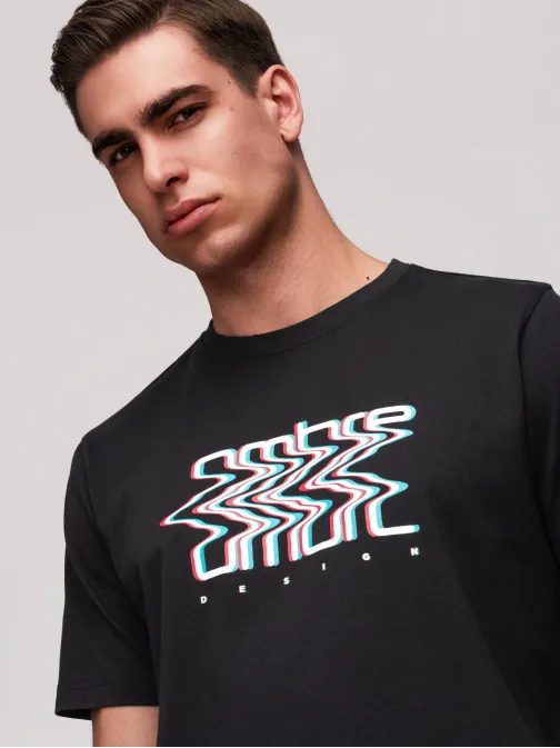 Trendy čierne tričko s nápisom v 3D efekte V1 TSPT-0286