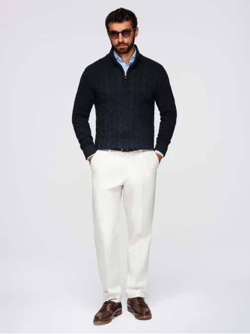 Vzorovaný sveter pre pánov čierny V2 OM-SWZS-0138