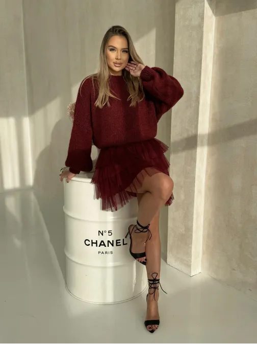 Módna bordová mini sukňa GLR017