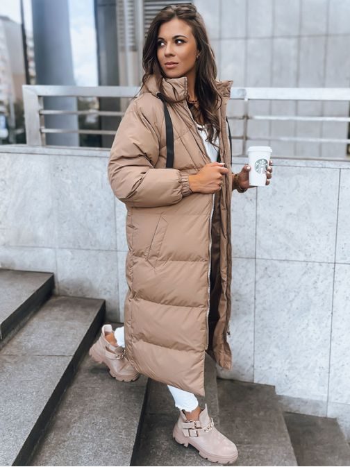 Jedinečná dámska tmavobéžová zimná bunda Cozyseason
