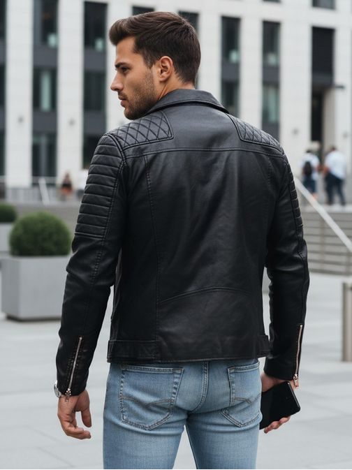 Trendy čierna koženková pánska bunda