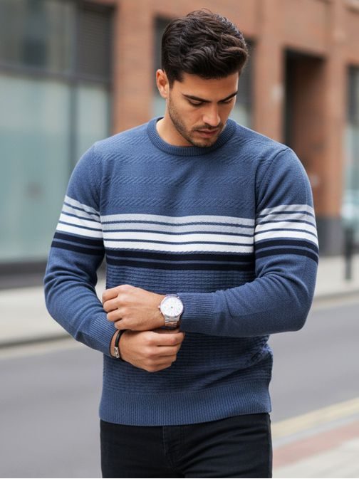 Pánsky modrý vzorovaný sveter