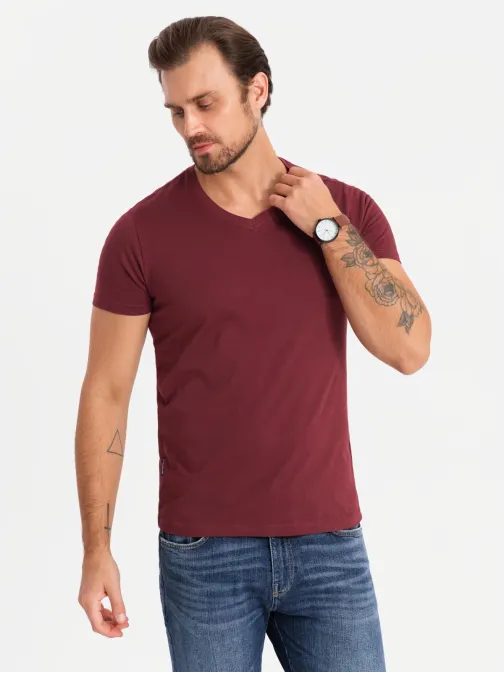 Trojbalenie bavlnených tričiek v mix farbách s V výstrihom V13 TSBS-0233