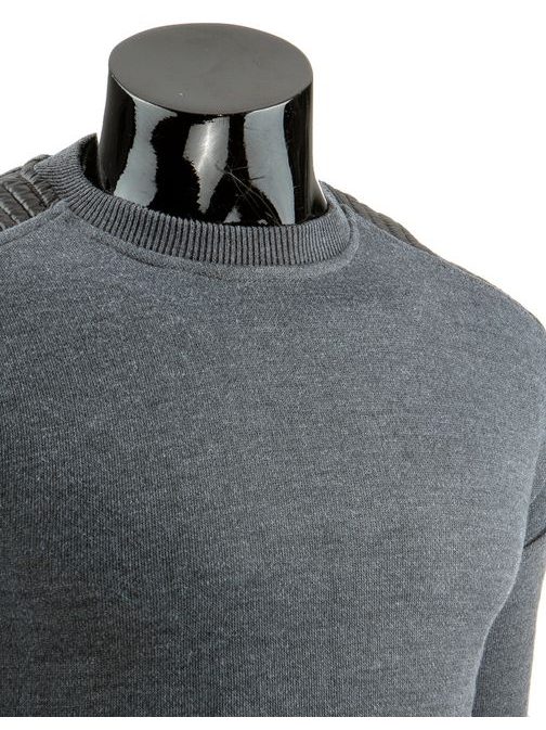 Pánsky šedý sveter s koženým doplnkom