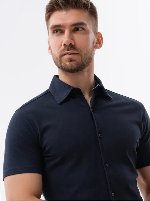 Trendy tmavo modrá košeľa V2 SHSS-0100