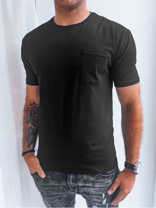 Pohodlné čierne tričko s náprsným vreckom