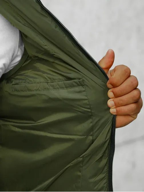 Tmavo-zelená prešívaná vesta s kapucňou JS/M805/136