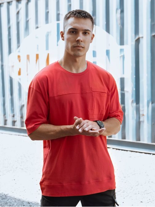 Originálne červené tričko s ozdobným vreckom
