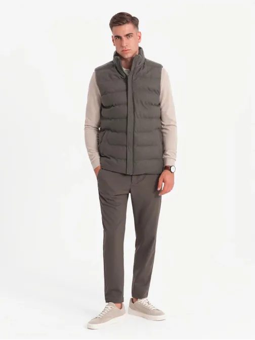 Prešívaná melírovaná olivová vesta V4 JAVJ-0210