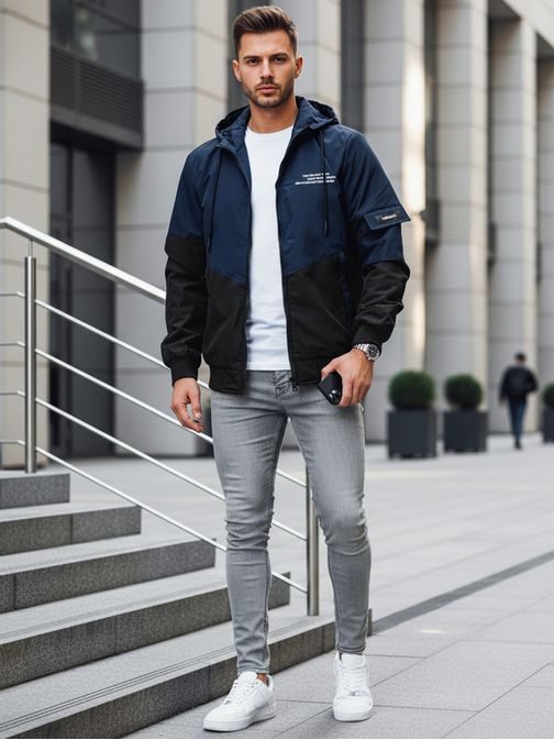 Trendy tmavo-modrá športová bunda