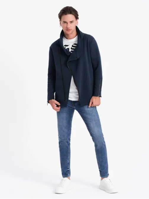 Trendy tmavo modrá mikina  s ozdobnými zipsami LONDON B1362