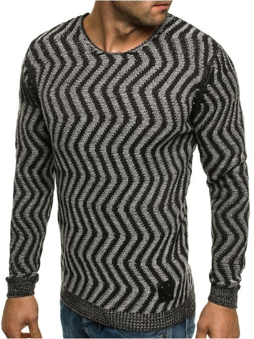 Neobyčajný sveter v čiernej farbe s trendy vzorom BLACK ROCK 18030
