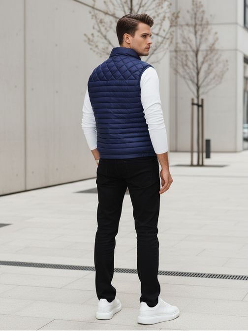 Moderná modrá pánska vesta bez kapucne