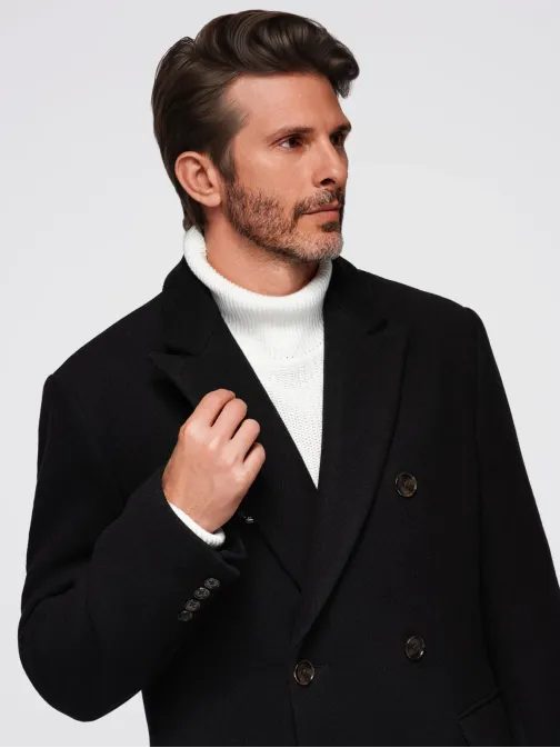 Moderný pánsky čierny kabát V3 COWC-0120