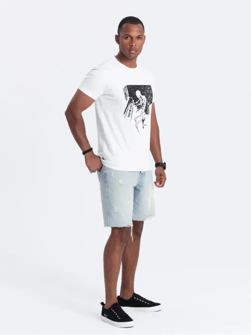 Jedinečné biele tričko s originálnou potlačou V1 TSPT-0159