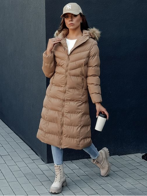 Dámska dlhá zimná tmavobéžová bunda Luxwarm
