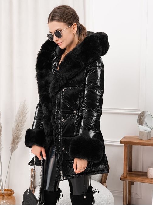 Moderná dámska zimná čierna bunda CLR025
