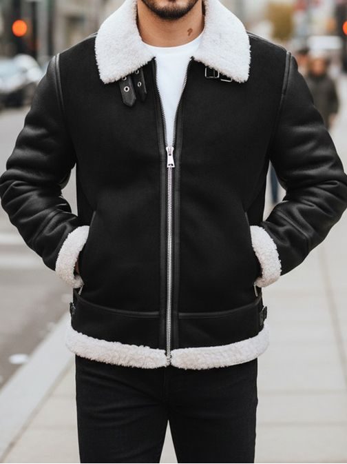 Pánska teplá bunda na zimu s podšívkou z ovčej vlny