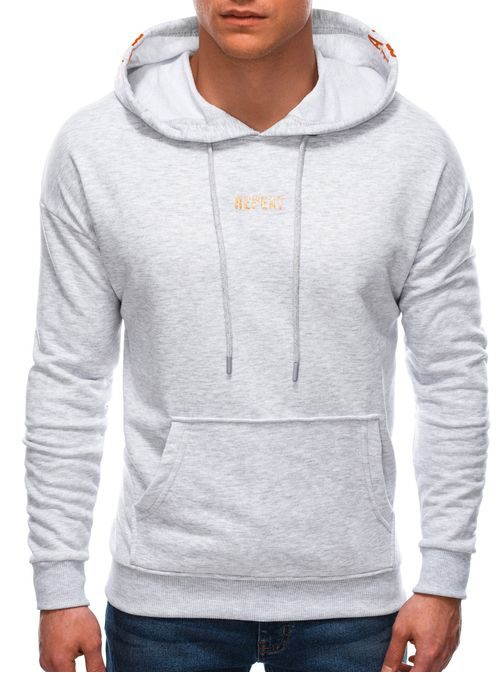 Šedá mikina s kapucňou a nápisom Repeat B1482