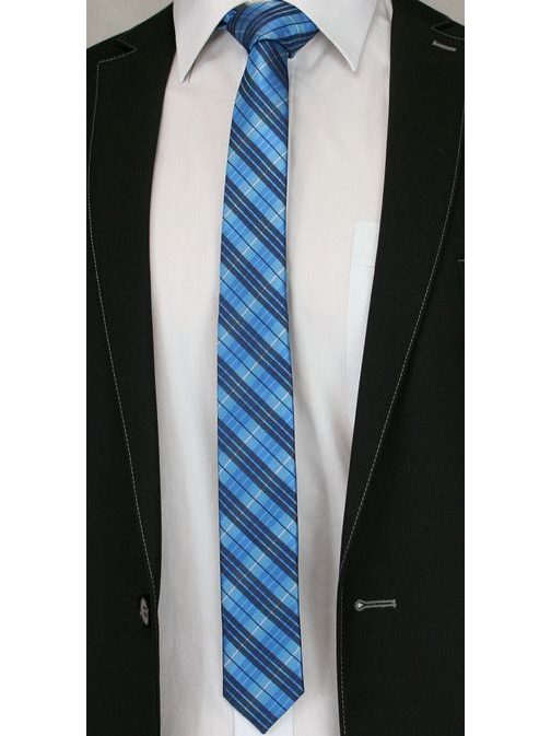 Károvaná modrá pánska kravata
