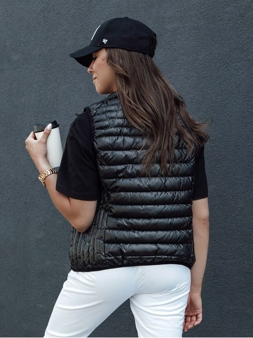 Dámska čierna prešívaná módna vesta Stylishz