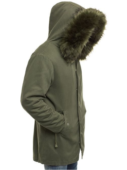 Khaki zimná parka so zelenou kožušinkou X-FEEL 88619