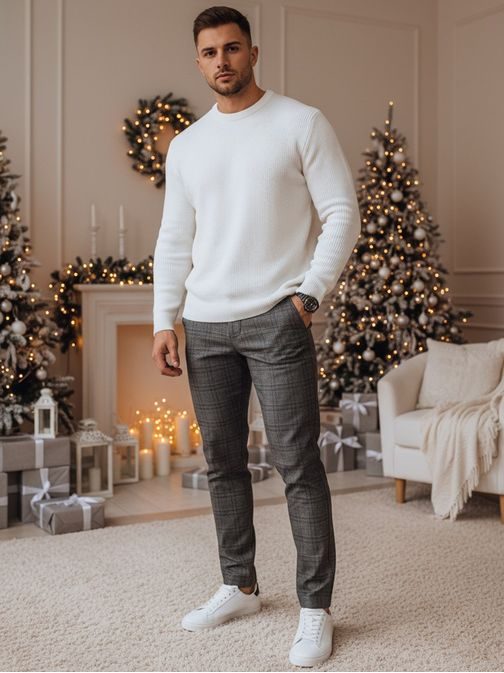 Štýlové grafitové nohavice s karovaným vzorom