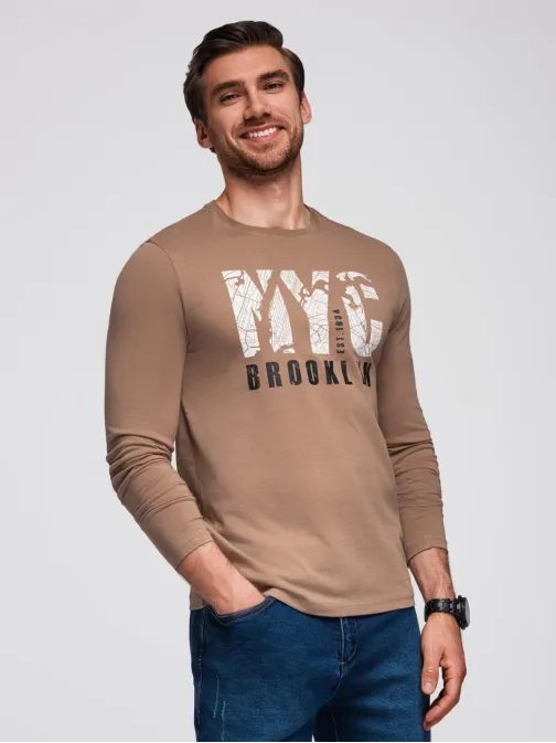 Pánske hnedé tričko s výrazným nápisom V1 LSPT-0131