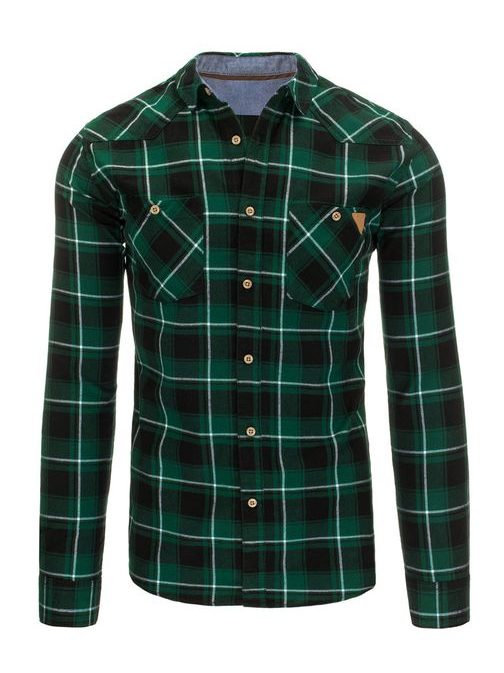 Štýlová pánska zeleno-čierna flanelová košeľa