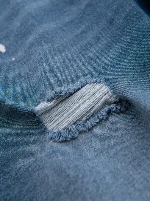 Moderné modré rifľové kraťasy s odreninami V2 SRDS-0186